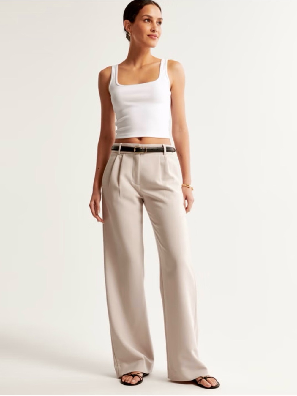 Classic Wide-Leg Cream Trousers - Women's Pants